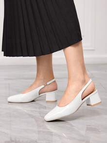 Sleekvia Giày nữ mũi vuông, gót thấp vừa phải, màu be, quai hậu, kiểu dáng cổ điển đơn giản, thời trang, thoải mái, phù hợp đi làm, đi mua sắm. Giày bệt nữ quai hậu, giày slingback, thích hợp cho ngày Valentine. - Màu trắng ngà voi - Xem 3