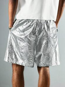 ROMWE MEN Street Life 男士休闲抽绳腰银色5英寸短裤 - 銀色 - 查看 7
