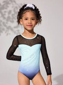 Young Girls Long Sleeved Gymnastics Suit With Hot Stamping Pattern,Shining Blue Summer Sport Jumpsuit For Dance,Yoga,Fitness And Outdoor Sports - Multicolor - View 3