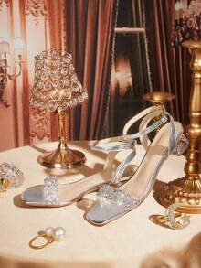 CUCCOO TILAWA 女士时尚水晶玻璃水钻装饰高跟凉鞋，适合户外活动和派对，春季鞋款，春假复活节舞会高跟鞋 - 銀色 - 查看 1