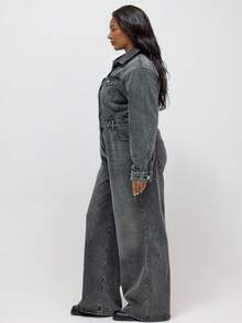 MUSERA Bộ áo liền quần ống rộng bằng vải denim mài, thích hợp cho mùa thu đông, phong cách thường ngày năng động, cá tính, đường phố, chưa qua chỉnh sửa. - màu đen - Xem 5