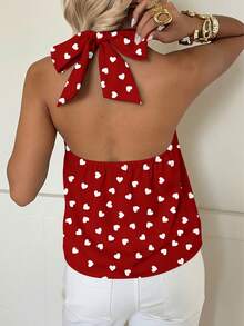 SHEIN EZwear Áo không tay in hình trái tim, kiểu dáng cổ điển thanh lịch, đa năng, ấm áp, thích hợp cho ngày Valentine, dành cho nữ, thoải mái cho mùa xuân/hè. - Nhiều màu - Xem 2