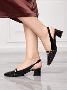 Sleekvia New Spring/Autumn Black Square Toe Chunky Heel Strap Backless Comfortable Non-Slip Fashionable Versatile Women High Heels - Black - View 5