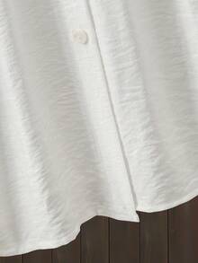 SHEIN Lacomfia White Embroidered Patchwork Shell Button Collar Shirt - White - View 5