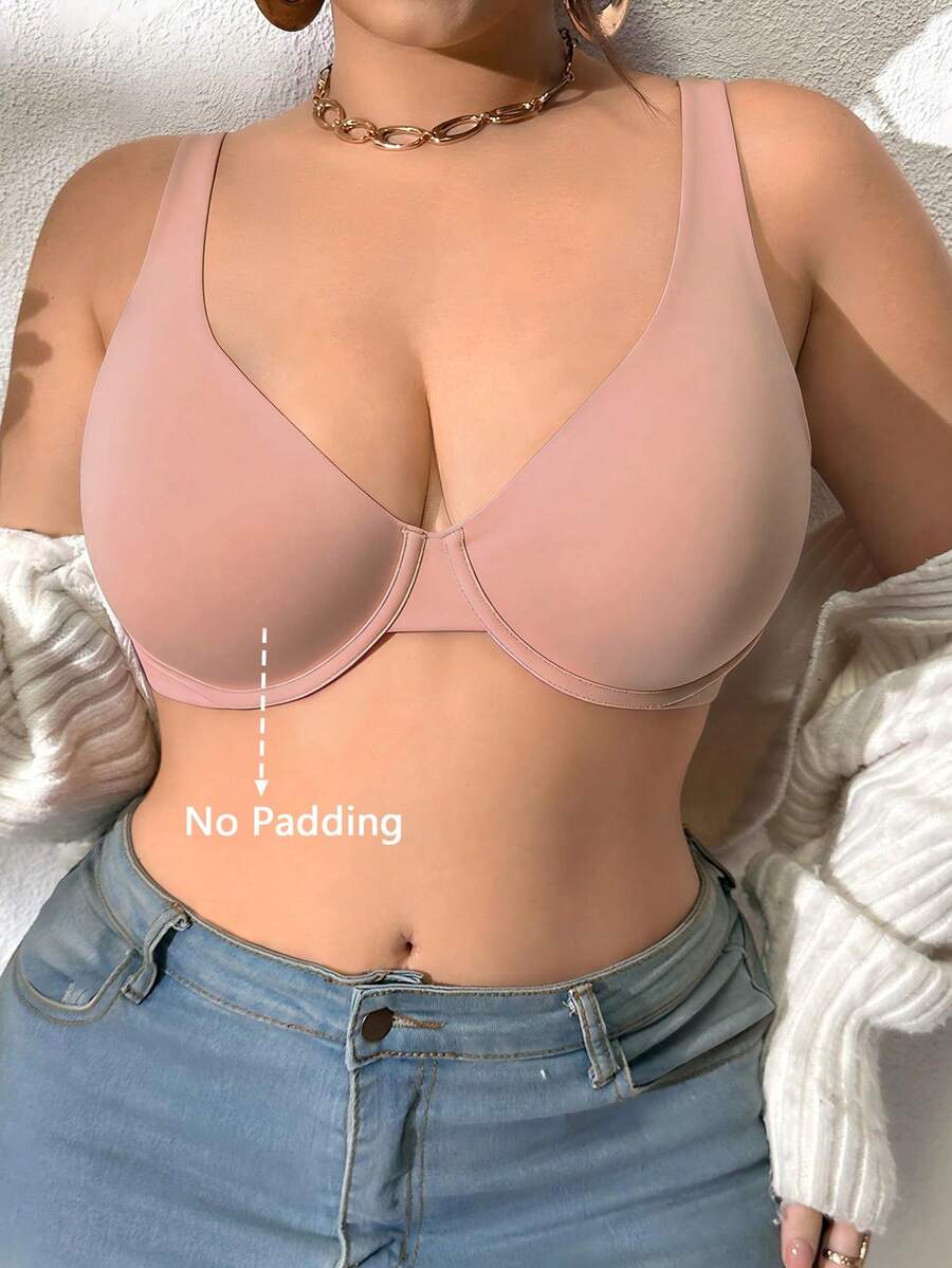 DesireSculpt Plus Size Minimalist Comfortable Wireless Bra - Pink - View 1