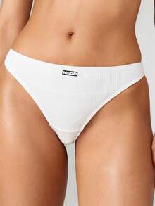 MISSGUIDED Ribbed Texture Minimalist Thong Underwear Essential Comfortable Everyday Basic Intimate Apparel For Daily Wear All Seasons Classic Style - White - View 3
