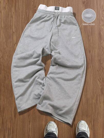 TOKVUE 男士休闲百搭撞色腰带阔腿运动裤