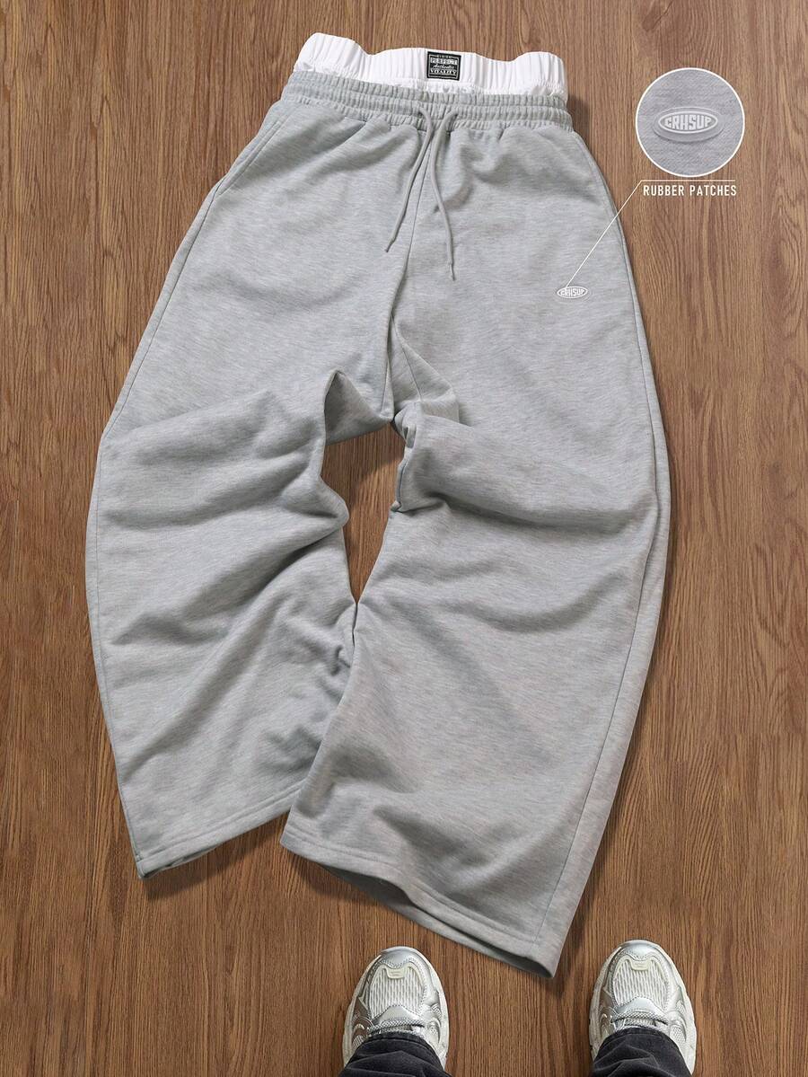 TOKVUE Quần nỉ ống rộng cạp chun màu tương phản đa năng thường ngày dành cho nam - Xám - Xem 1