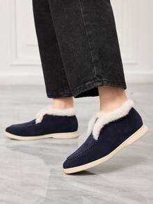 Sleekvia Women's Plush Lining Casual Versatile Flat Shoes - Navy Blue - View 6