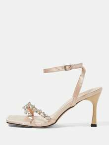 CUCCOO HITCHD 女士绿色水晶方头简约绑带方头细高跟鞋，优雅休闲舒适，适合办公室通勤穿着；粉色皮凉鞋，适合约会、派对、下午茶、正式场合。 - 香檳色 - 查看 9