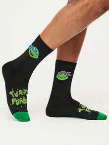 TEENAGE MUTANT NINJA TURTLES | SHEIN 2双装柔软透气吸湿休闲条纹中筒袜，时尚可爱卡通黑白学院风船袜，加固袜头和袜跟，经久耐穿，男女通用，四季皆宜，夏季冬季百搭图案袜 - 彩色 - 查看 10