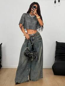 Women's Summer Concert Rave Festival Streetwear Casual Going Out Renaissance Fair Y2K Leopard Sheer Short T-Shirt Tees,Summer Top - Grey - View 4