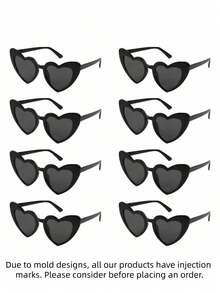 SHEIN 8 件装女士复古心形时尚眼镜，时尚猫眼心形眼镜，适合新娘送礼会、单身派对、婚礼、新娘团队礼物、时尚配饰（有小划痕，请勿订购） - 黑色 - 查看 3