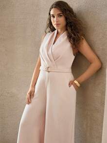 MOTF PREMIUM SLEEVELESS V-NECK BELTED JUMPSUIT, SUITABLE FOR SPRING/SUMMER, VALENTINE'S DAY - Pink - View 6