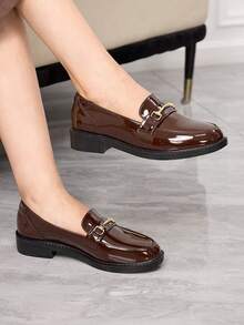 Sleekvia Women Shoes Fashion Thick-Soled Brown Metal Buckle Classic Women's Flat-Soled Loafers Flat-Soled Shoes Daily Commuting Outdoor Shopping To Work Neutral Style College Style Flat-Soled Women's Shoes Valentine's Day - Coffee Brown - View 2