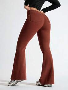 SHEIN EZwear Jeans de pierna acampanada de unicolor y estilo casual - Marrón - Ver 2