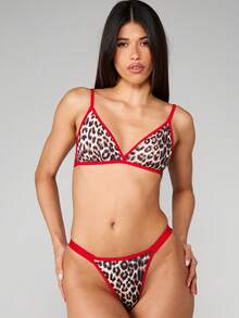 MISSGUIDED Leopard Print Triangle Bra With Red Contrast Trim For Intimate Occasions - Multicolor - View 1