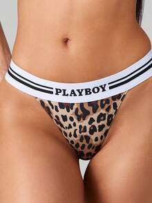 Missguided x Playboy 豹纹丁字裤，撞色腰带，动物纹巴西式三角裤