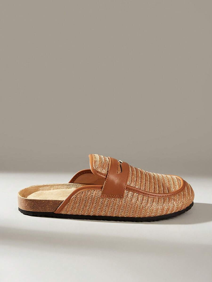 Solecia Women's New Slip-On Half-Coverage Sandals Made Of PP Woven Material, Comfortable And Casual Flat Shoes, Suitable For Going Out, Shopping, And Commuting. - Rust Brown - View 1