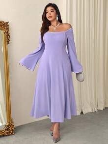 Firerie 大码优雅派对串珠装饰喇叭袖连衣裙 - 紫色 - 查看 7