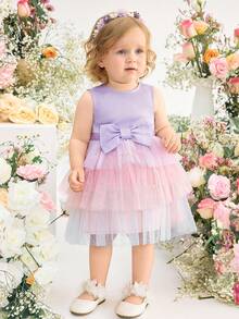 Babygirl Elegant Summer Cute Colorful Mesh Bow Decor Dress - Multicolor - View 4