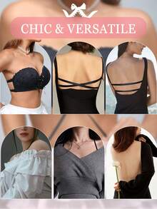 1件装女士无钢圈蕾丝加厚聚拢文胸，百搭款式，黑色