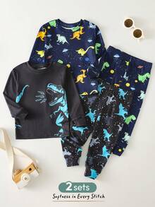 Cozy Pixies 4件套男婴卡通动物夜光圆领长袖上衣和松紧腰长裤贴身睡衣套装 - 彩色 - 查看 7