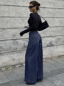 DAZY Jeans anchos y sueltos con bolsillos para mujer, estilo Y2K - Azul - Ver 6