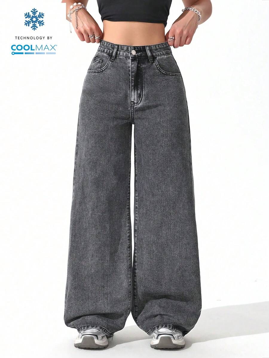SHEIN Unity Casual Straight Leg Loose Fit Jeans With Pockets - Grey - View 1