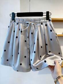 Resyla Women's Elastic Waist Drawstring Polka Dot Loose Shorts - Grey - View 3
