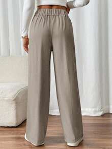 SHEIN Frenchy Eleganta raka kontorsbyxor med dubbla spännen för kvinnor - Ljusgrå - Visa 2