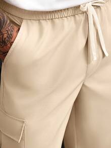 Manfinity CasualCool Mature Style Straight-Leg Men's Pants, Men's Wide-Leg Pants, Khaki Cargo Pants, Suitable For Home, Office, Friends, Matching, Loose Fit, Men - Khaki - View 6