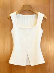 Franclia New Summer Sexy Minimalist Waist Cinching Fitted Square Neck High-End Chic Retro French Casual Daily Commute Style Women Cardigan, Relaxed Atmosphere, Soft Korean Gentle Vibe, Casual Holiday - White - View 1