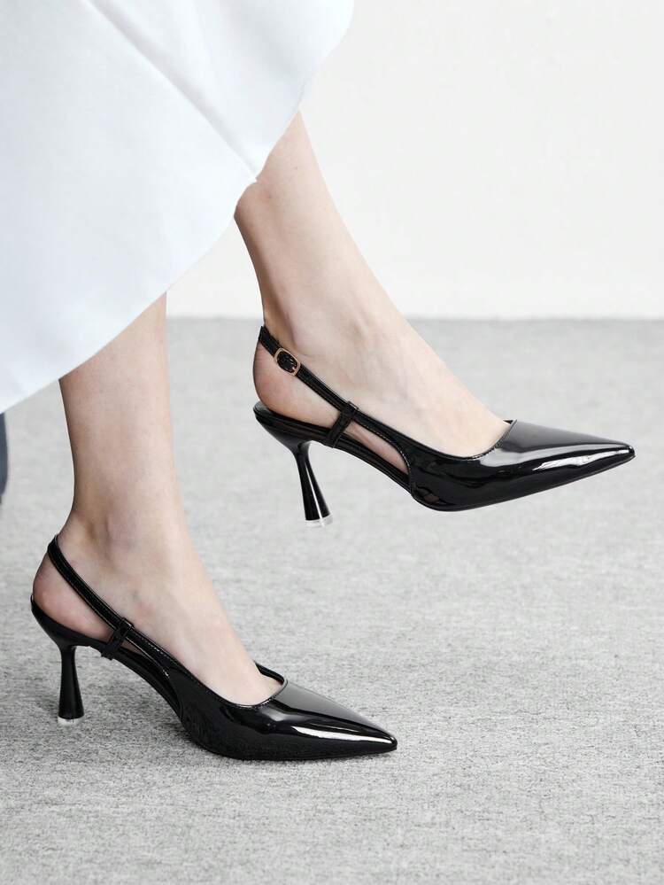 CUCCOO BIZCHIC Women Shoes Pointed Slender Heel Black Fashion Basics Daily Versatile Commuter Women's High Heel Shoes Slingback Shoes Women's Shoes Spring Shoes