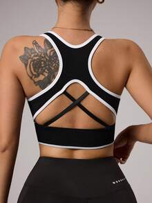 Seamluxe SHEIN Sport حمالة صدر رياضية للنساء بتصميم ظهر مفتوح للاستخدام اليومي والياقة البدنية - الأسود - مشاهدة 2