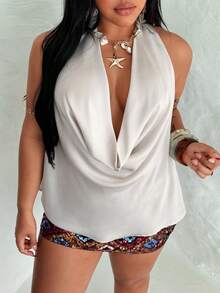 Rustia New Sexy & Elegant Versatile Slim Fit Halter Neck Sleeveless Blouse - Apricot - View 3