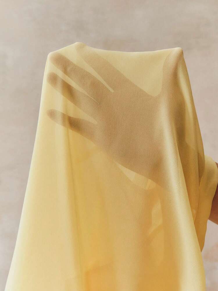 Elegant Women's Blouse, Minimalist Commuter Tie-Front Ruffle Trim Long Sleeve Blouse In Soft Yellow