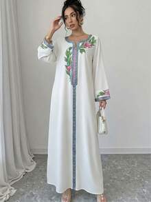 Yasmyna Women's Elegant Floral Print Notch Neck Loose Dress, Autumn - Multicolor - View 9