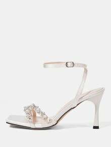 CUCCOO HITCHD 女士绿色水晶方头简约绑带方头细高跟鞋，优雅休闲舒适，适合办公室通勤穿着；粉色皮凉鞋，适合约会、派对、下午茶、正式场合。 - 白色 - 查看 9