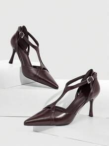 CUCCOO SZL Women's Pointed Toe Buckle Design Everyday Versatile Fashion High Heels Spring Shoes - Coffee Brown - View 1