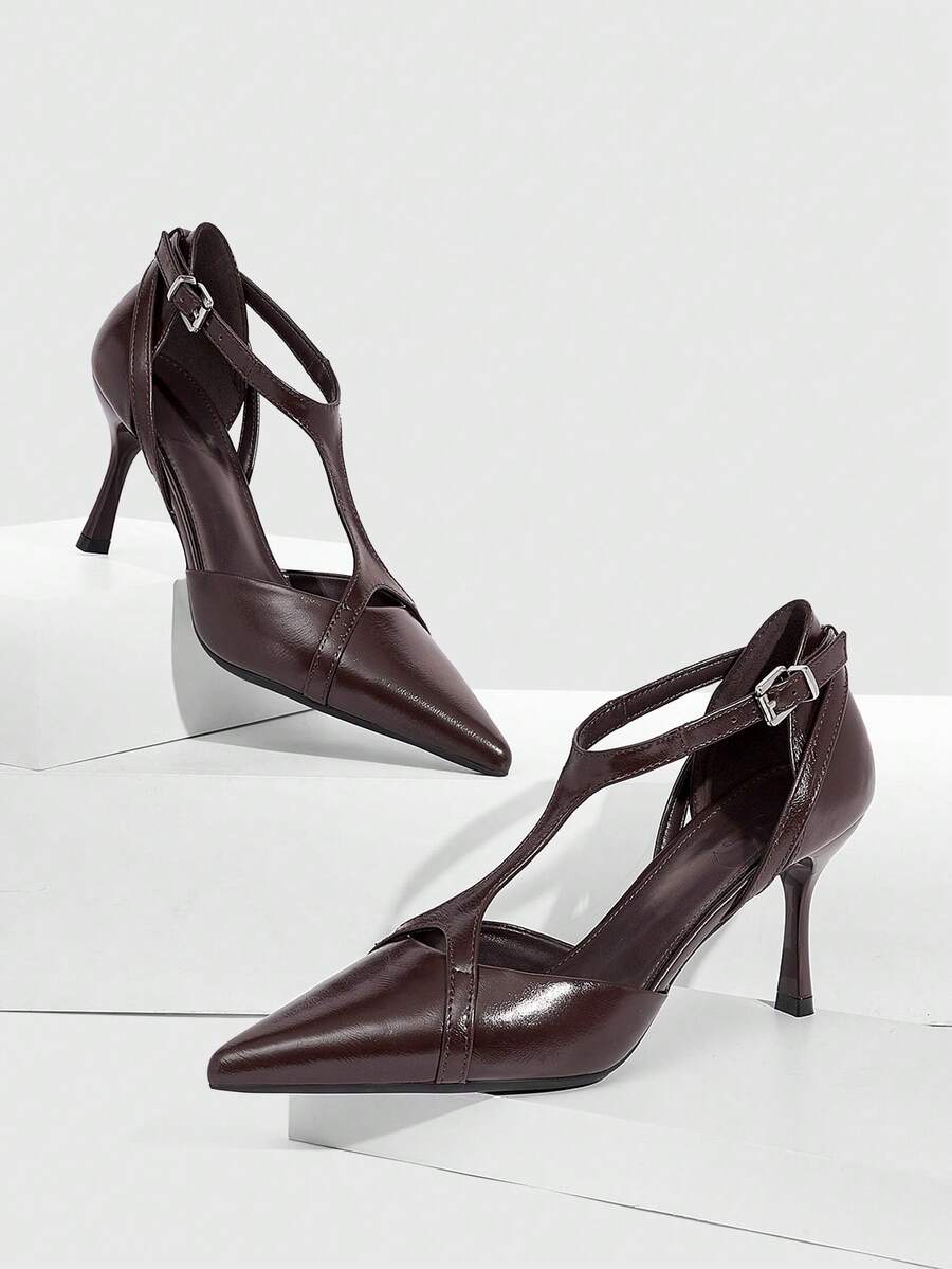 CUCCOO SZL Women's Pointed Toe Buckle Design Everyday Versatile Fashion High Heels Spring Shoes - Coffee Brown - View 1