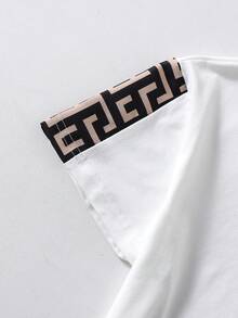 Set de 2 piezas con estampado geométrico de parche, cuello redondo, manga corta, pantalones cortos para niños preadolescentes, corte holgado, cómodo, versátil, adecuado para otoño, primavera, verano, uso diario, ir y venir, al aire libre, deportes, escuela, ropa urbana, fiesta, sesión de fotos - Multicolor - Ver 5