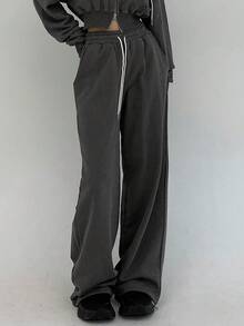 DAZY 女式纯色抽绳腰裤秋季 - 灰色 - 查看 10