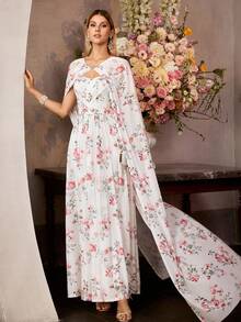 MOTF Soiréza FLORAL PRINTED STRAPLESS LONG DRESS, SUITABLE FOR FORMAL OCCASIONS - Multicolor - View 5