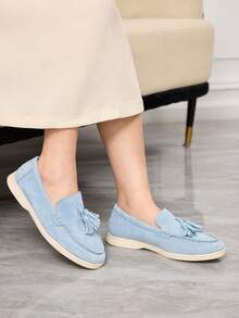 Sleekvia 女士休闲流苏设计套脚乐福鞋，适合日常穿着 - 淺藍色 - 查看 3