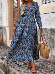 Breezaya 女式波西米亚风格开衩长款度假海滩装 - 藏蓝色 - 查看 6