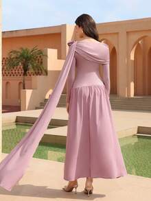 Graceveil 优雅法式蝴蝶结收腰连衣裙 - 藕粉色 - 查看 7