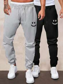 RueChic Men 2pcs Pack Smile Printed Regular Sweatpants - Multicolor - View 3