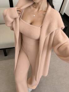 DAZY 3pcs/Set Faux Fur Robe, Camisole & Pants Women Pajama Set, Winter - Pink - View 5