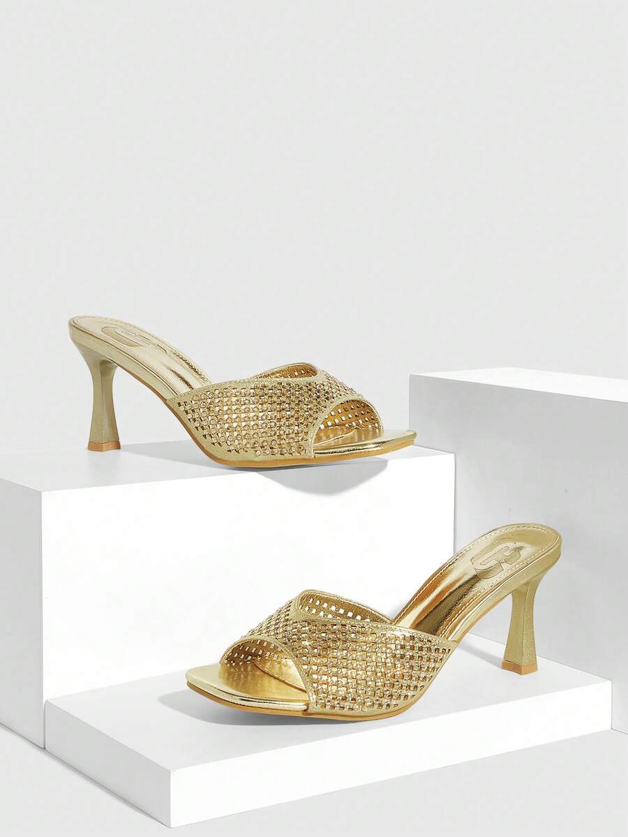 CUCCOO SZL 女士亮面镂空尖头高跟凉鞋 - 金色 - 查看 1